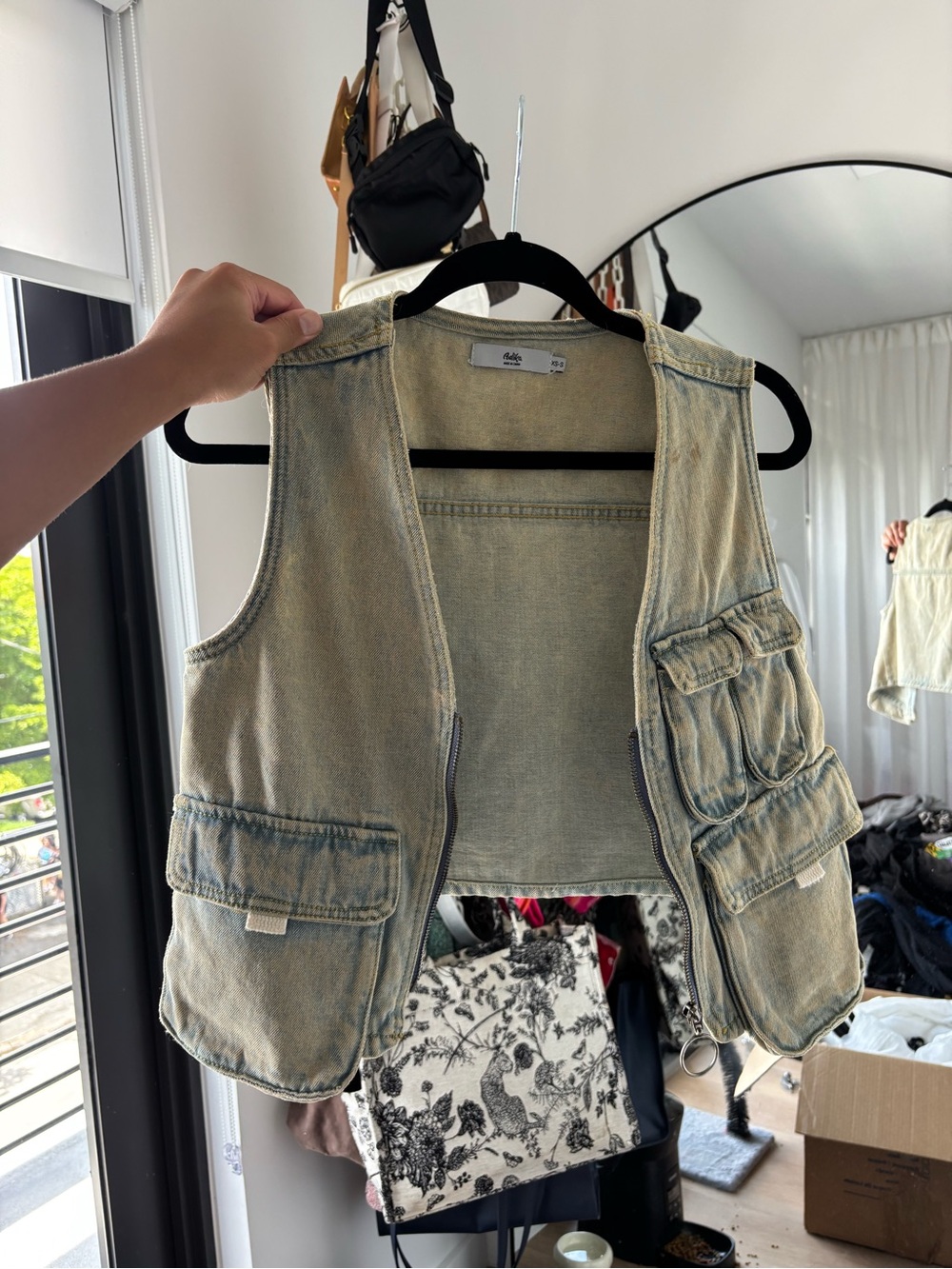 Adika Washed Beige Utility Vest with Multiple Pockets